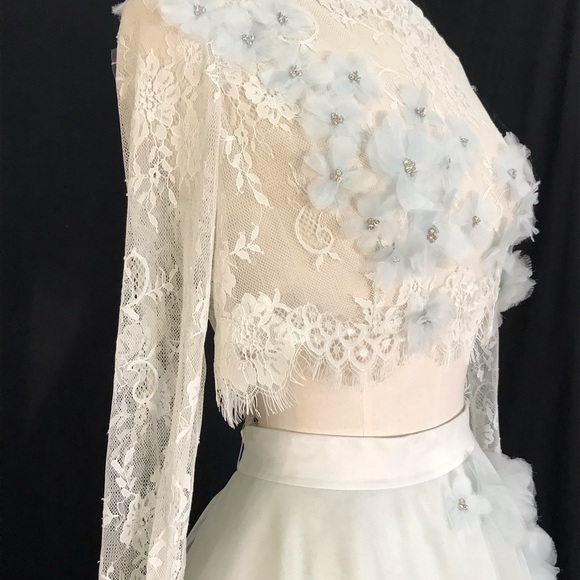 Wedding Dress Green 12 Designer Sharon Bowen Dryden 2 Piece Crop Top Prom NWT - Picture 3 of 8